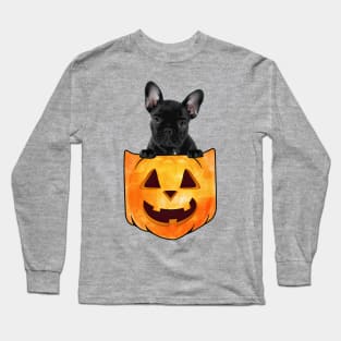 French Bulldog Dog In Pumpkin Pocket Halloween Long Sleeve T-Shirt